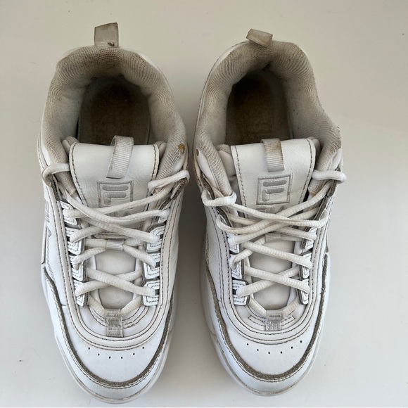 Fila Disruptor 2 White Leather Chunky Platform Sneakers Size 7.5 - Picture 6 of 8